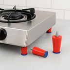 Close-up view of universal heavy-duty gas stove legs, highlighting material.