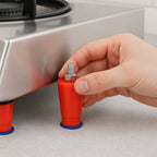 Installation view of heavy-duty gas stove legs ensuring stability.