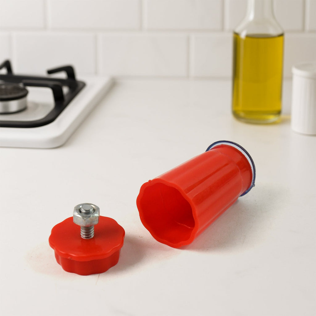 Adjustable gas stove support legs with threaded screws for leveling.