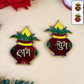 Shubh Labh Kalash shaped wall hanging with traditional golden glitter detailing