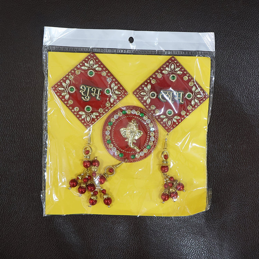 Colorful 3-piece Shubh Labh Ganesh wall hanging set for spiritual decor