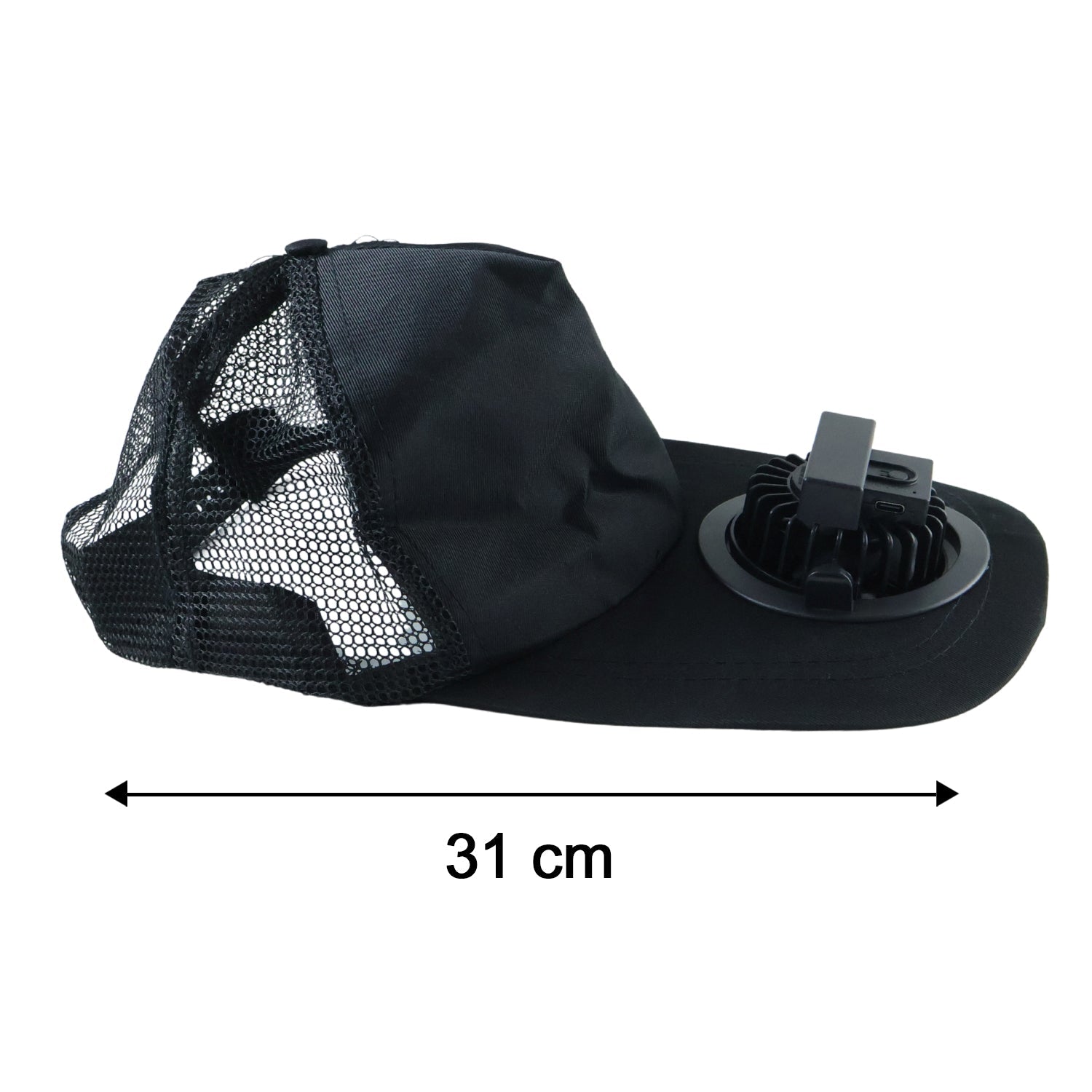 Summer cooling headwear with adjustable strap and mini fan