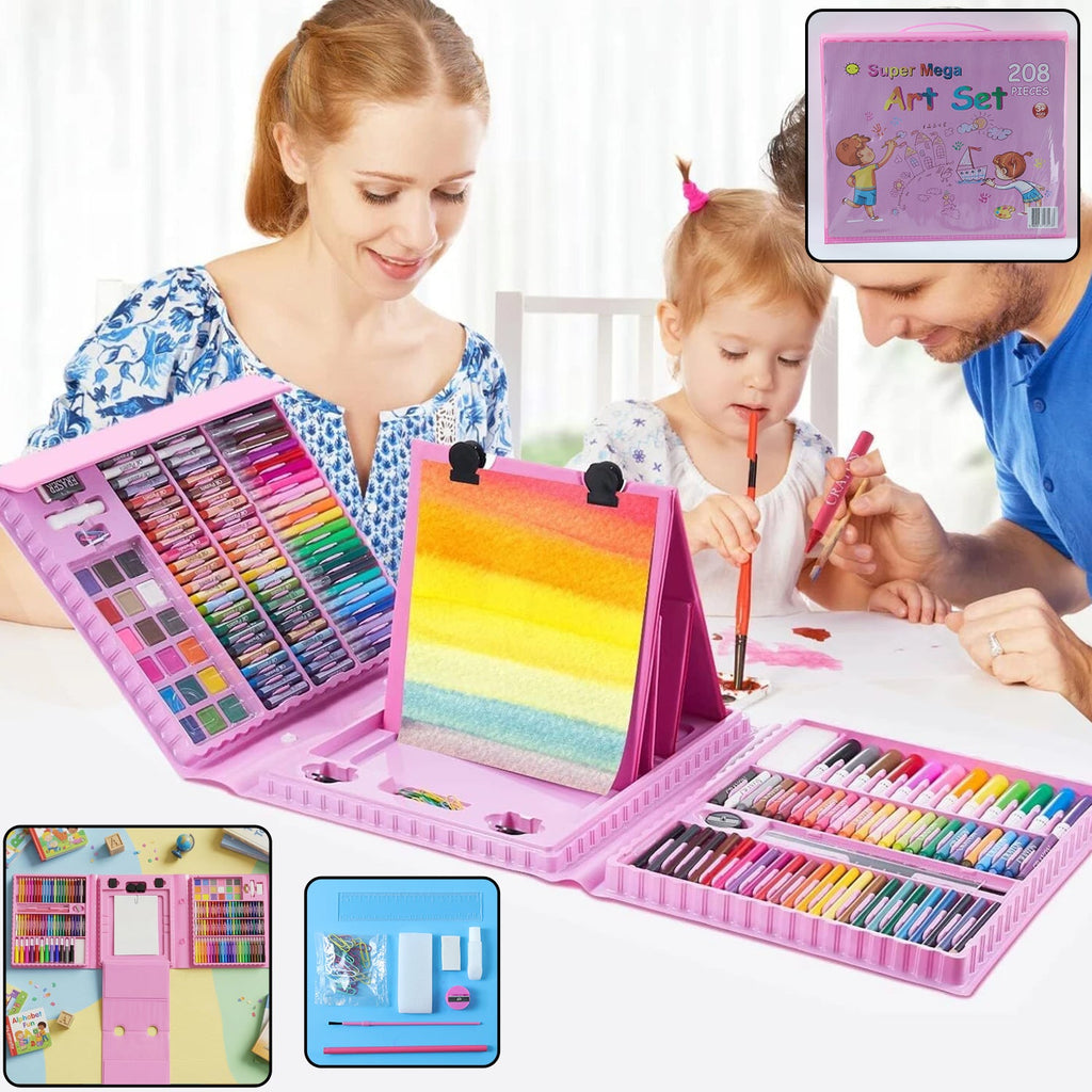 Complete 208-piece art drawing and coloring kit for kids