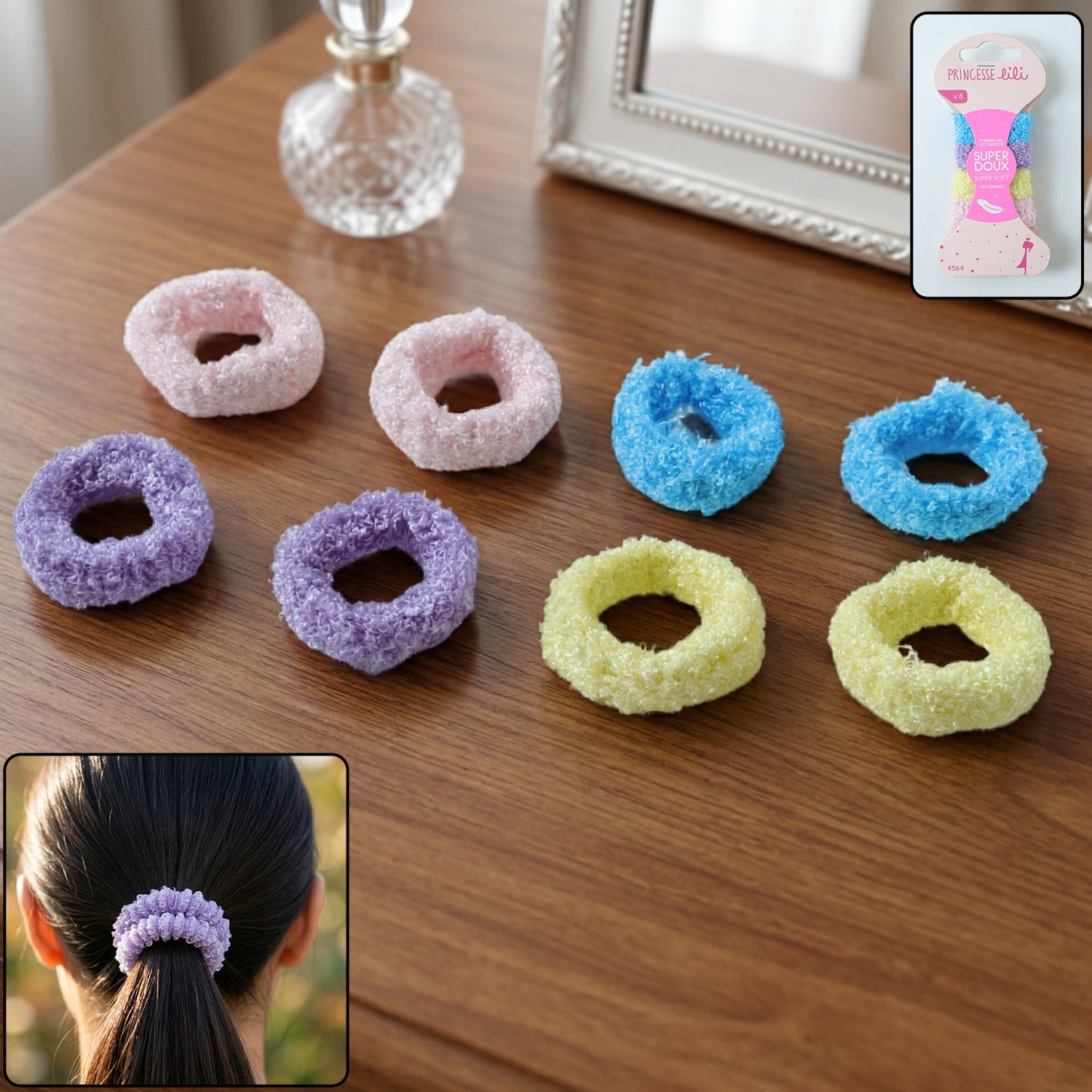 Soft terry fabric elastic hair bands set of 8