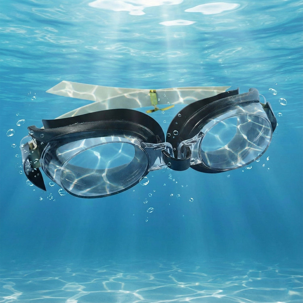 Clear aqua swimming goggles with UV protection for pool and beach use