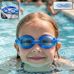 Kids swimming goggles with crystal clear lenses and secure fit