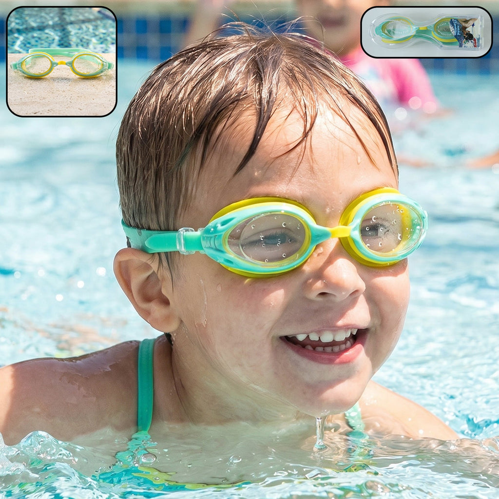 Kids dual color swimming goggles with clear vision and comfortable fit