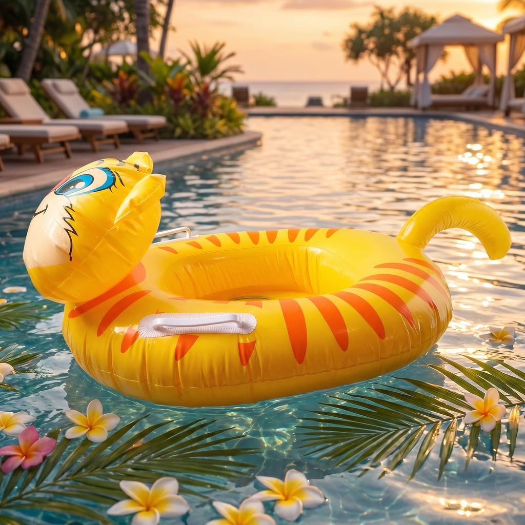 Colorful kids' inflatable tiger swim ring for pool and water fun