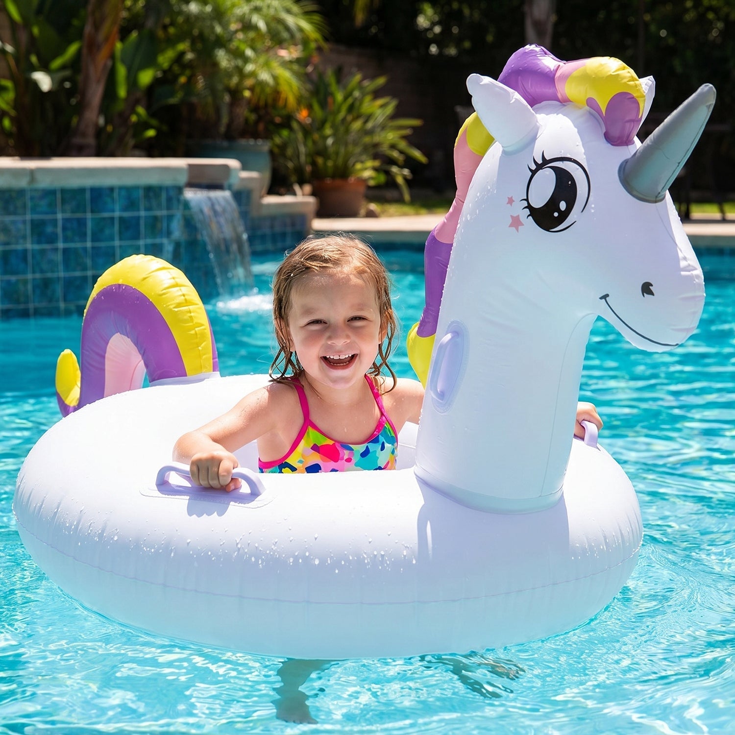 Kids pool float ring with bright unicorn pattern for water safety
