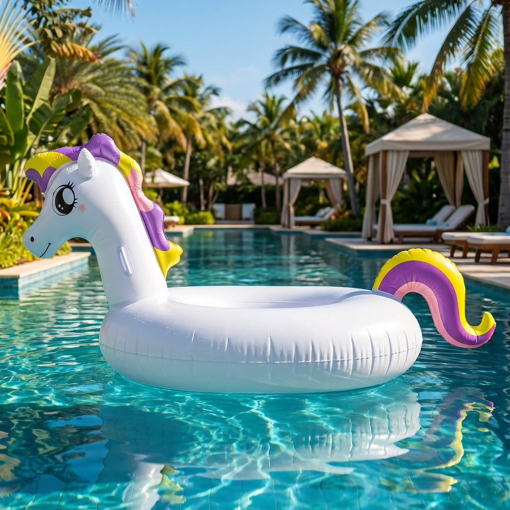 Kids inflatable unicorn swim ring with safety handles for pool fun