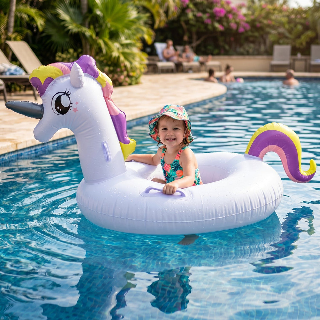 Kids' safety and fun inflatable swim ring with unicorn design