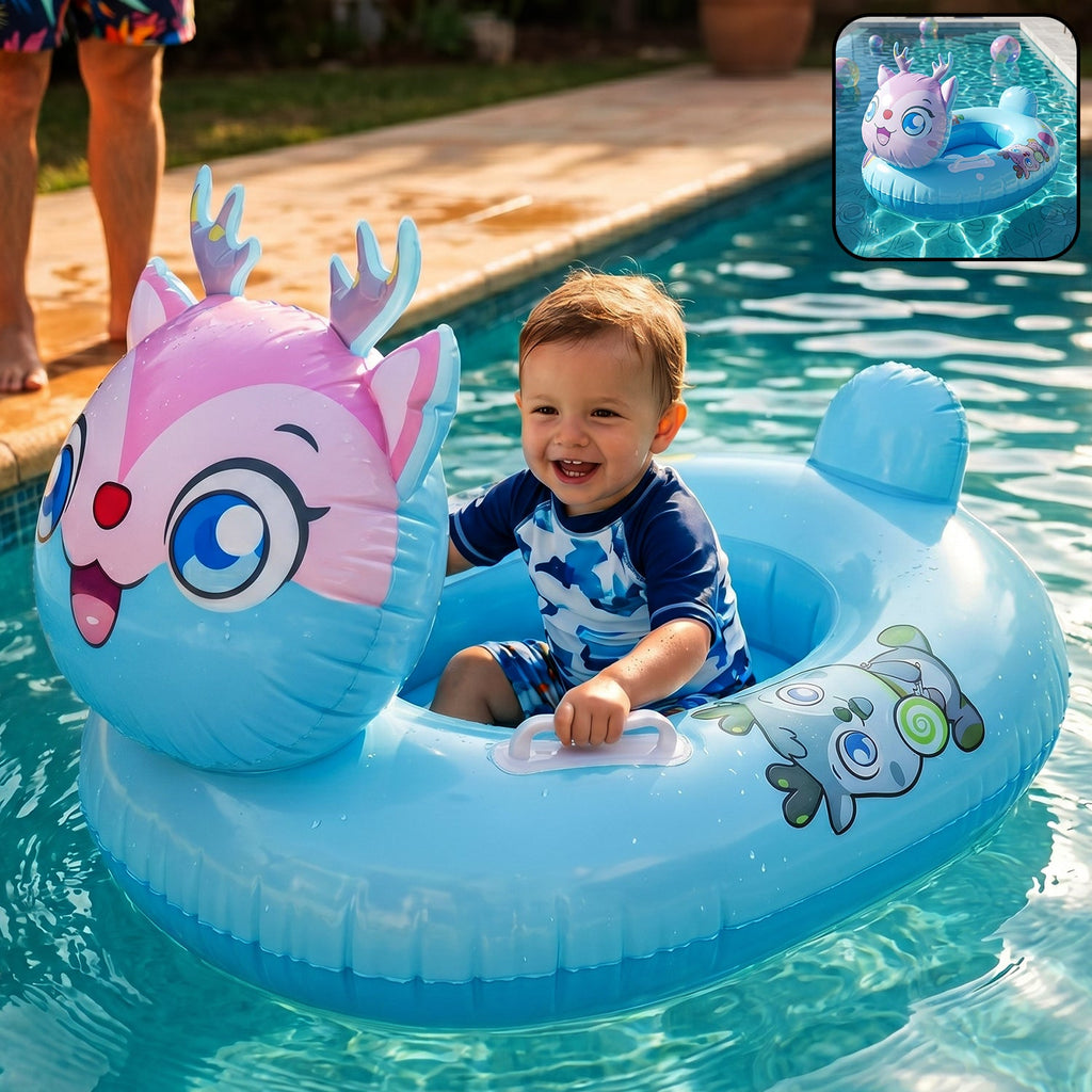 Kids inflatable cartoon animal pool float with handle for safety