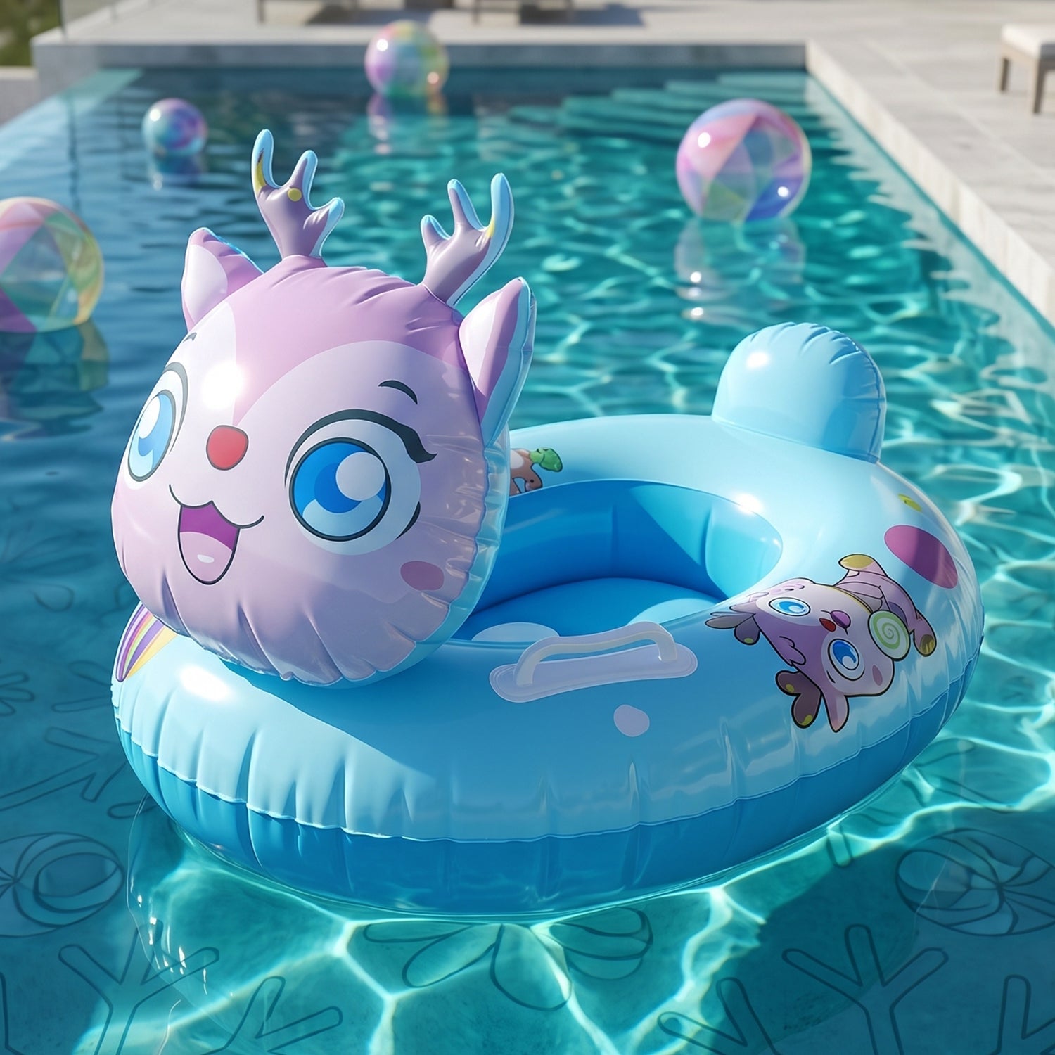 Durable PVC kids water play swim ring with cartoon animal design