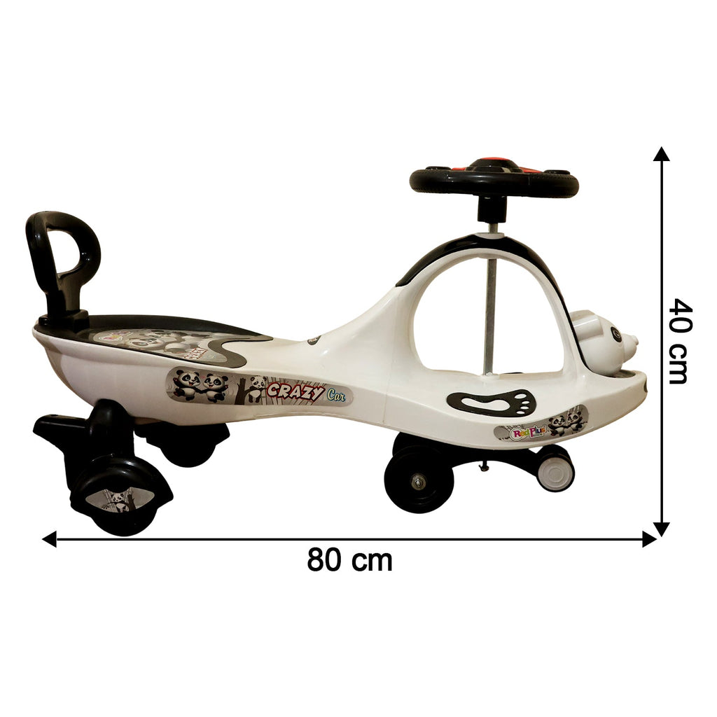 Side view of baby magic swing car ride-on toy with music