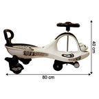 Side view of baby magic swing car ride-on toy with music