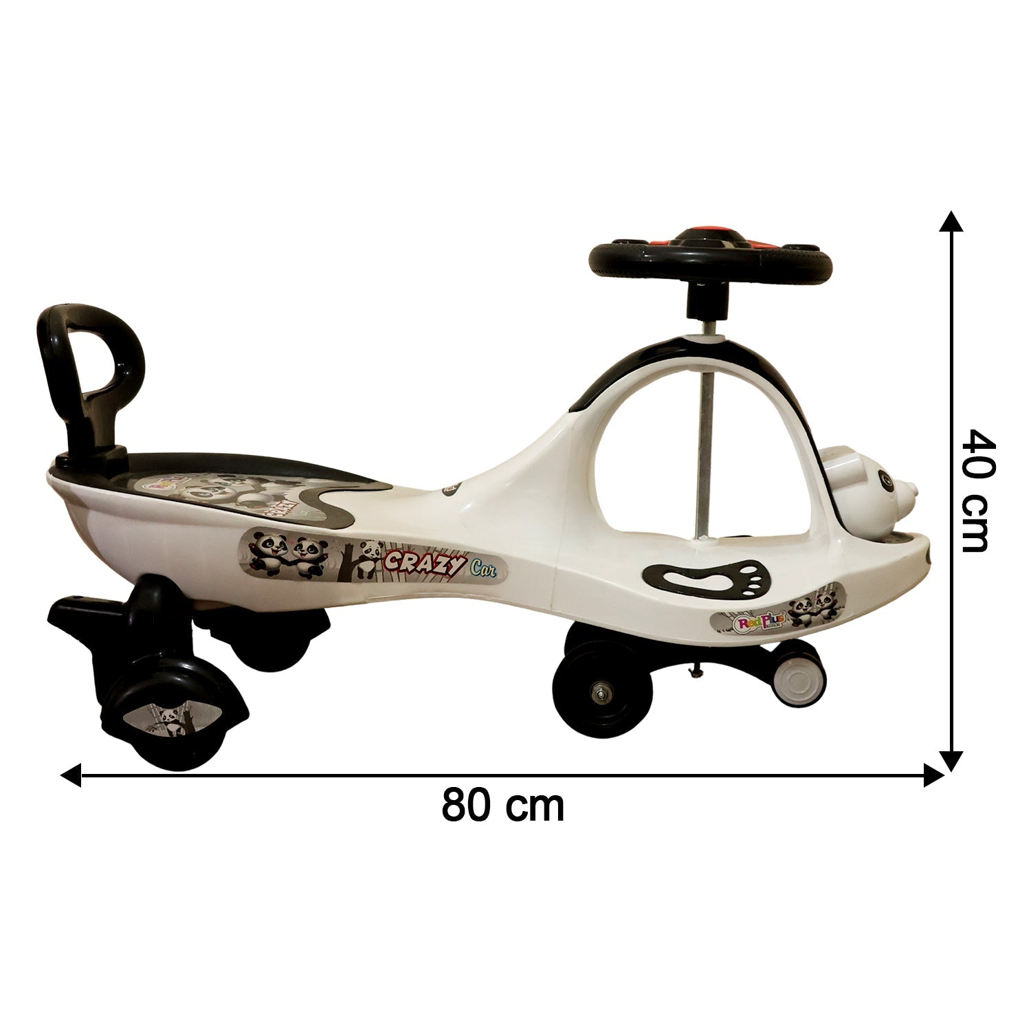 Side view of baby magic swing car ride-on toy with music
