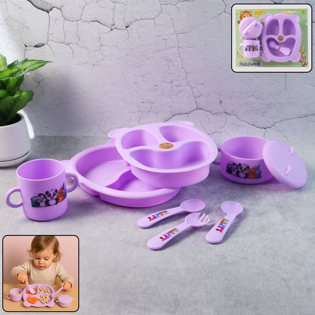 Children’s Tableware Dining Set with panda print and sectioned plate for kids