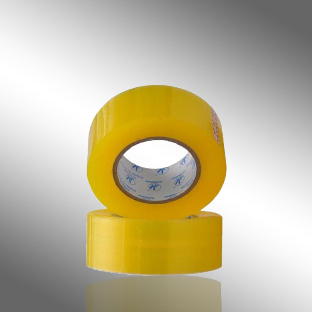 A roll of transparent packing tape, 200 meters long, ready for heavy-duty packaging.