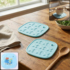 Two durable heat-resistant cup coasters and hot pot pads protecting table surfaces