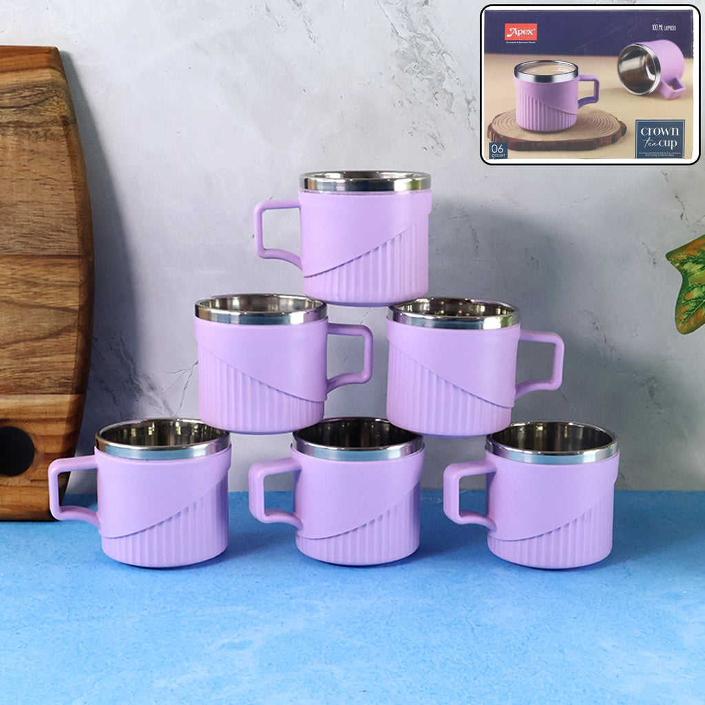 Front view of the Tea Coffee Cup Set of 6, showcasing its sleek design.