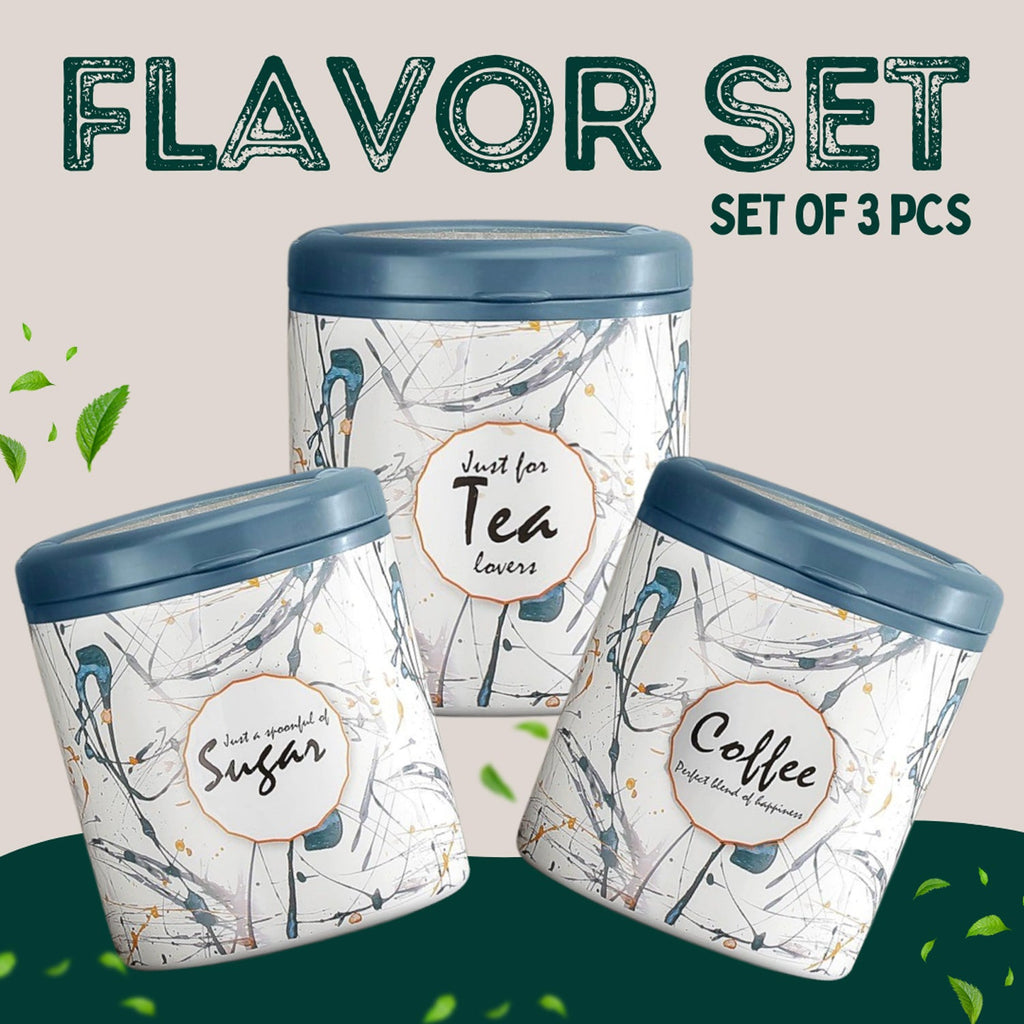 Multipurpose plastic tea, coffee, and sugar canister set with airtight lids