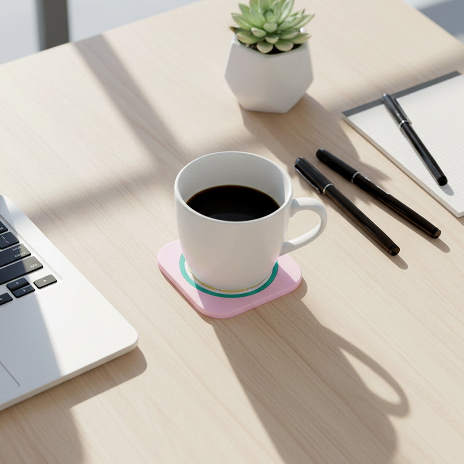 Lemon design silicone coaster protecting wooden surface from heat and moisture