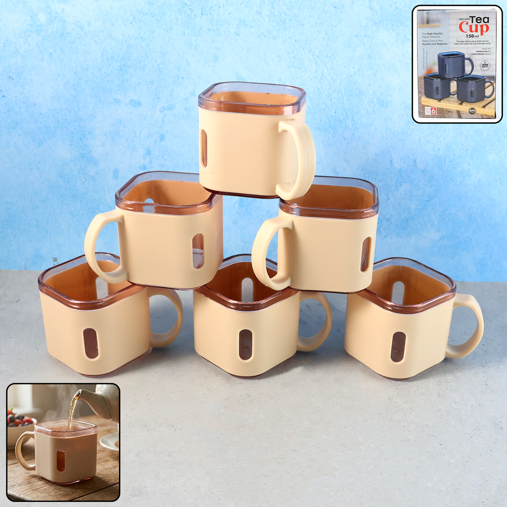 Premium 6-piece square tea cup set with 150ml capacity