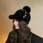 Close-up of soft plush fabric on winter fur cap