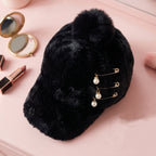 Details of cozy winter fur cap for women