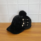 Outdoor look of winter fur cap worn by a woman