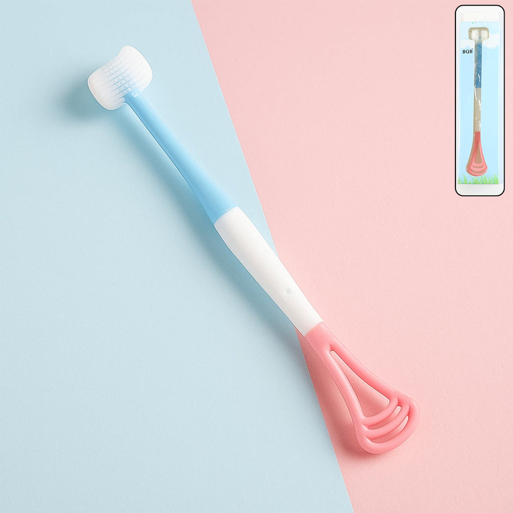 Baby tongue cleaner with soft silicone brush and oral massager