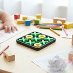 Close-up of sturdy Tic Tac Toe game pieces with interlocking design