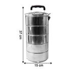 Various angles of the durable stainless steel lunch box.