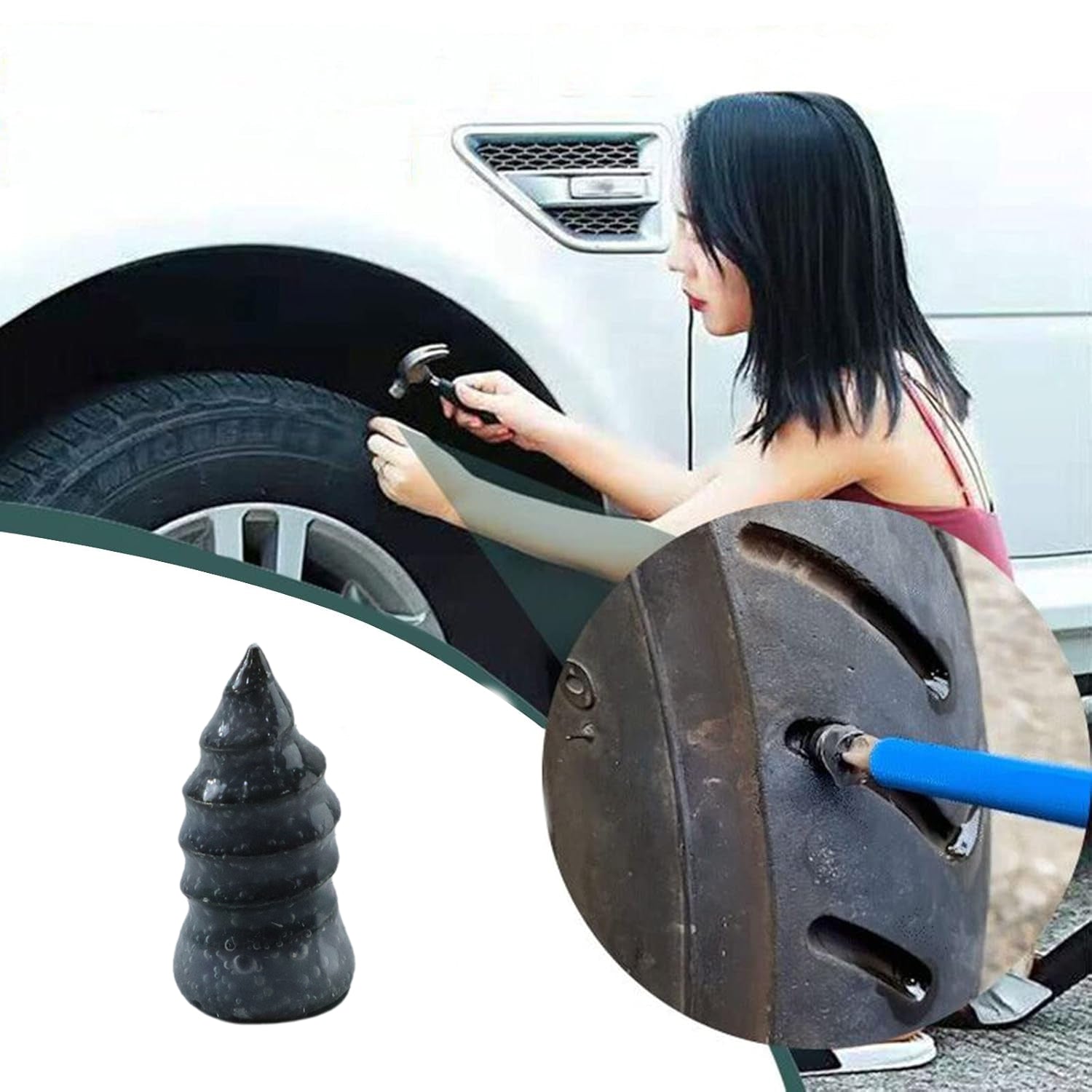 Multiple tire repair rubber plugs for vehicle maintenance