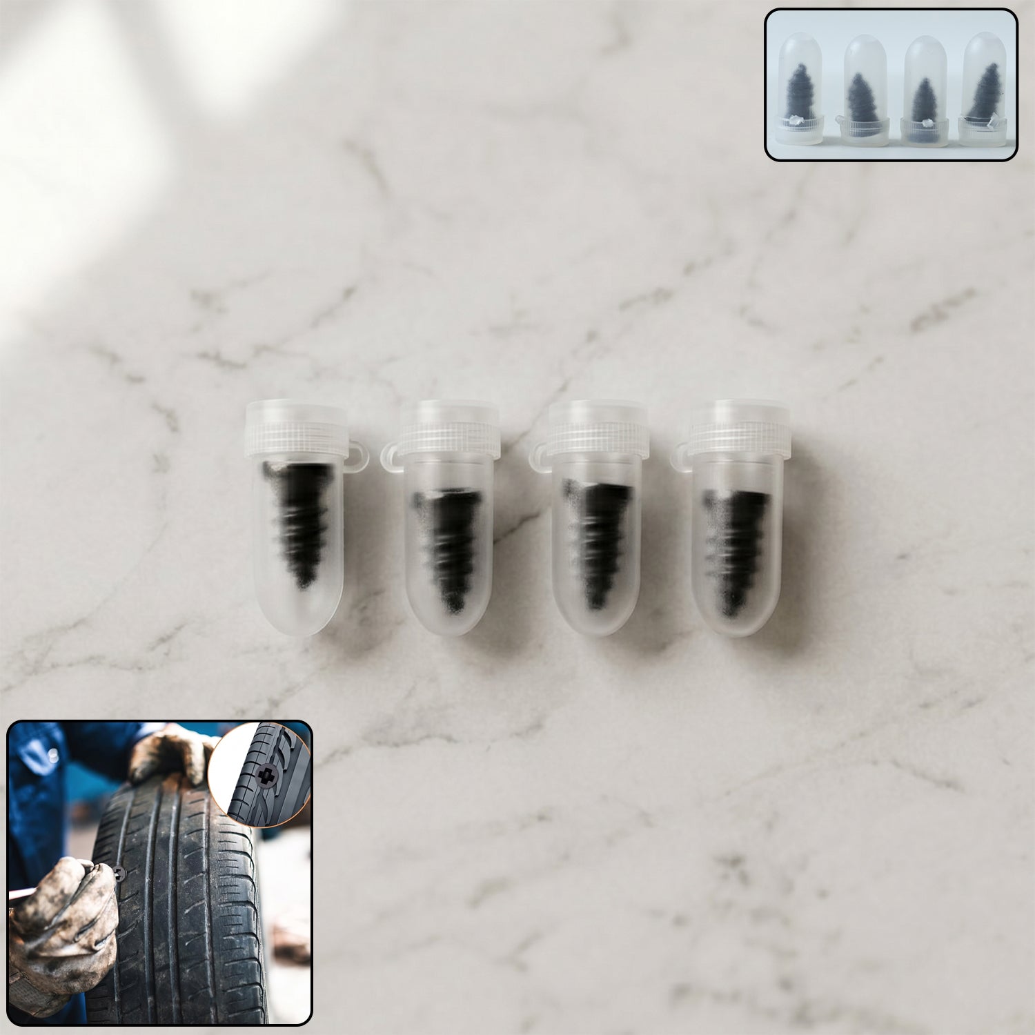 Tubeless tire repair screw plugs for cars and bikes in 4-pack