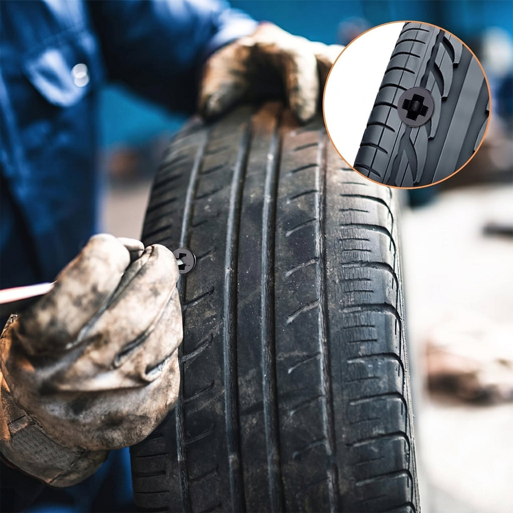 Close-up of puncture repair plug for tubeless tires