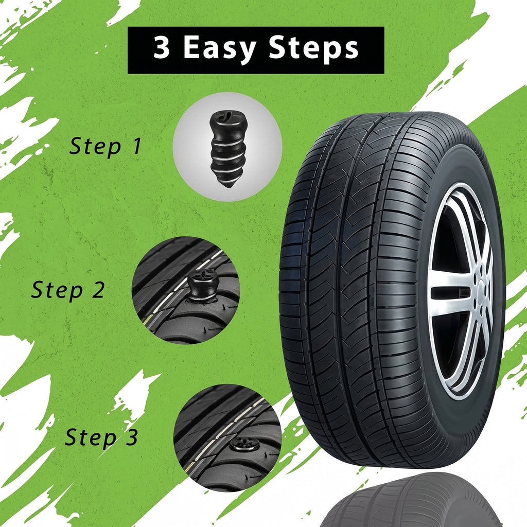 Rubber screw repair plug for tubeless tire punctures