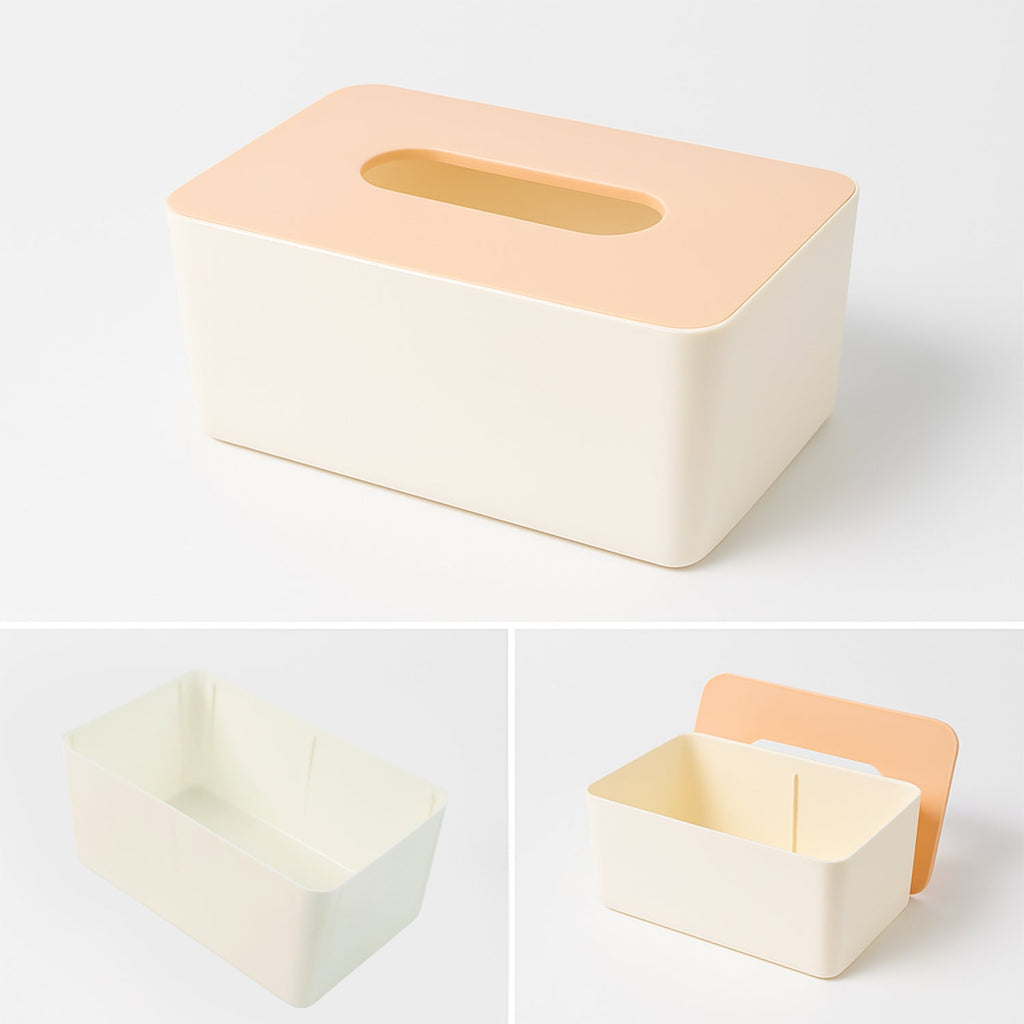 Tissue Box with smooth slide lid and easy-pull slot for tissues