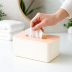 Rectangular tissue box holder placed on an office desk for organized tissues