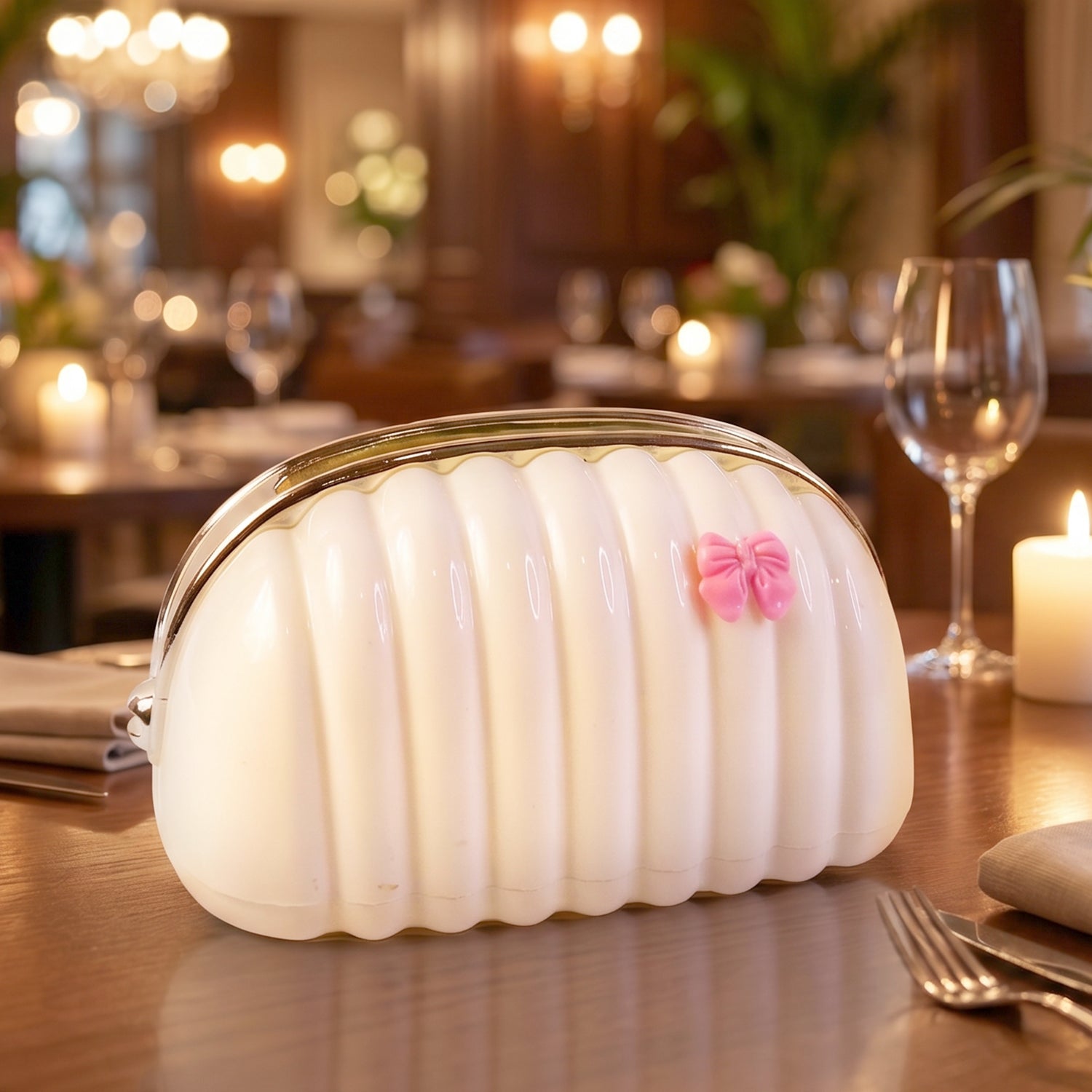 Glossy white shell tissue dispenser with chrome rim