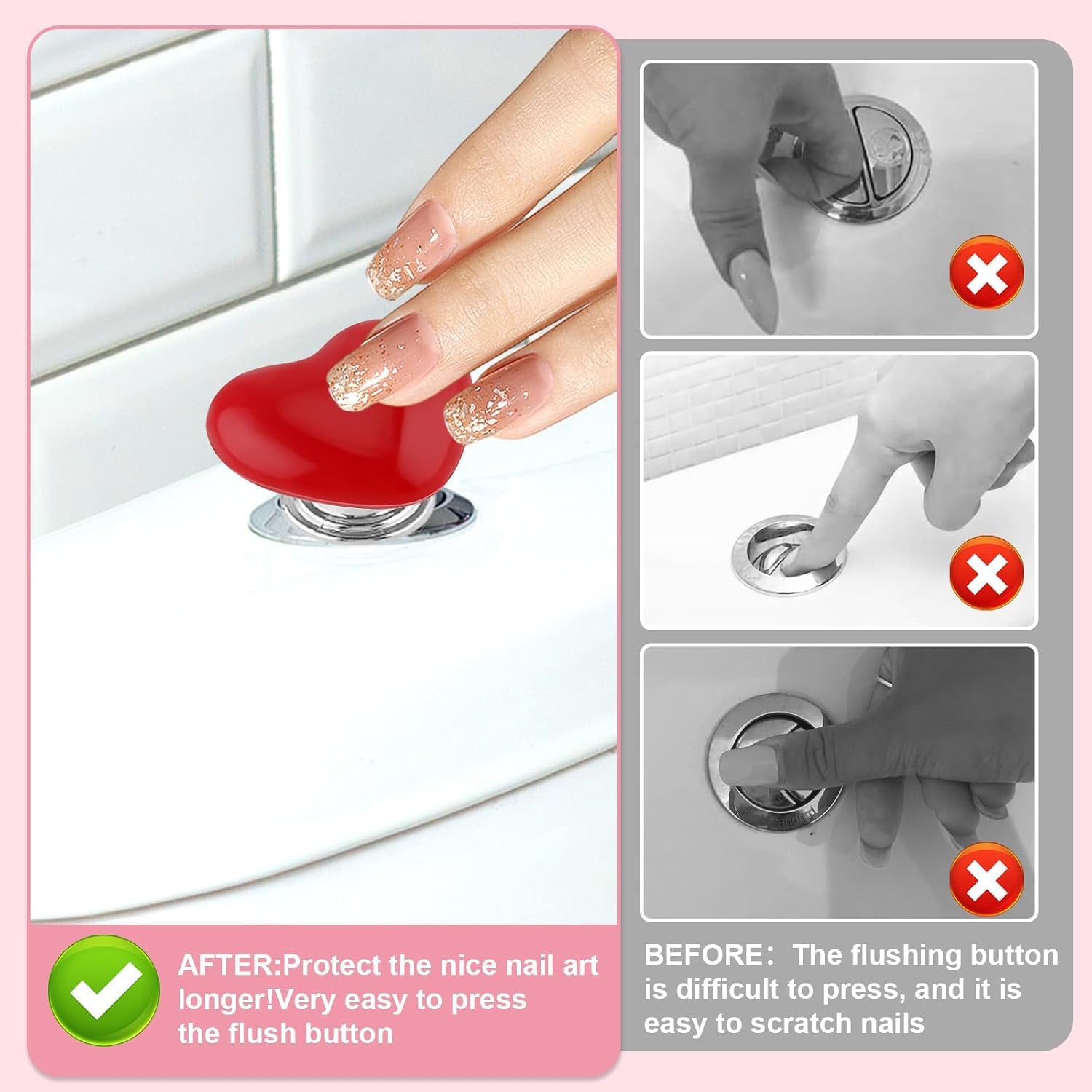 Yellow multipurpose heart-shaped toilet flush button for home bathroom