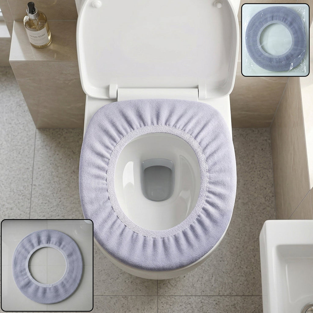 Soft fabric elastic toilet seat cover fitted on toilet seat