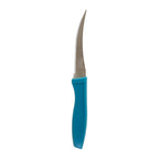 Close-up view of stainless steel serrated knife blade for tomatoes
