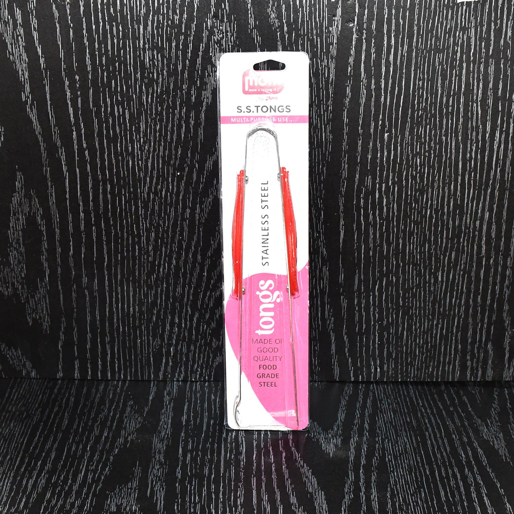 Supermom stainless steel kitchen tongs in use holding food item