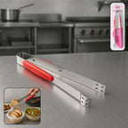Stainless steel kitchen tongs by Supermom shown without packaging