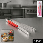 Premium stainless steel kitchen tongs with ergonomic grip on white background