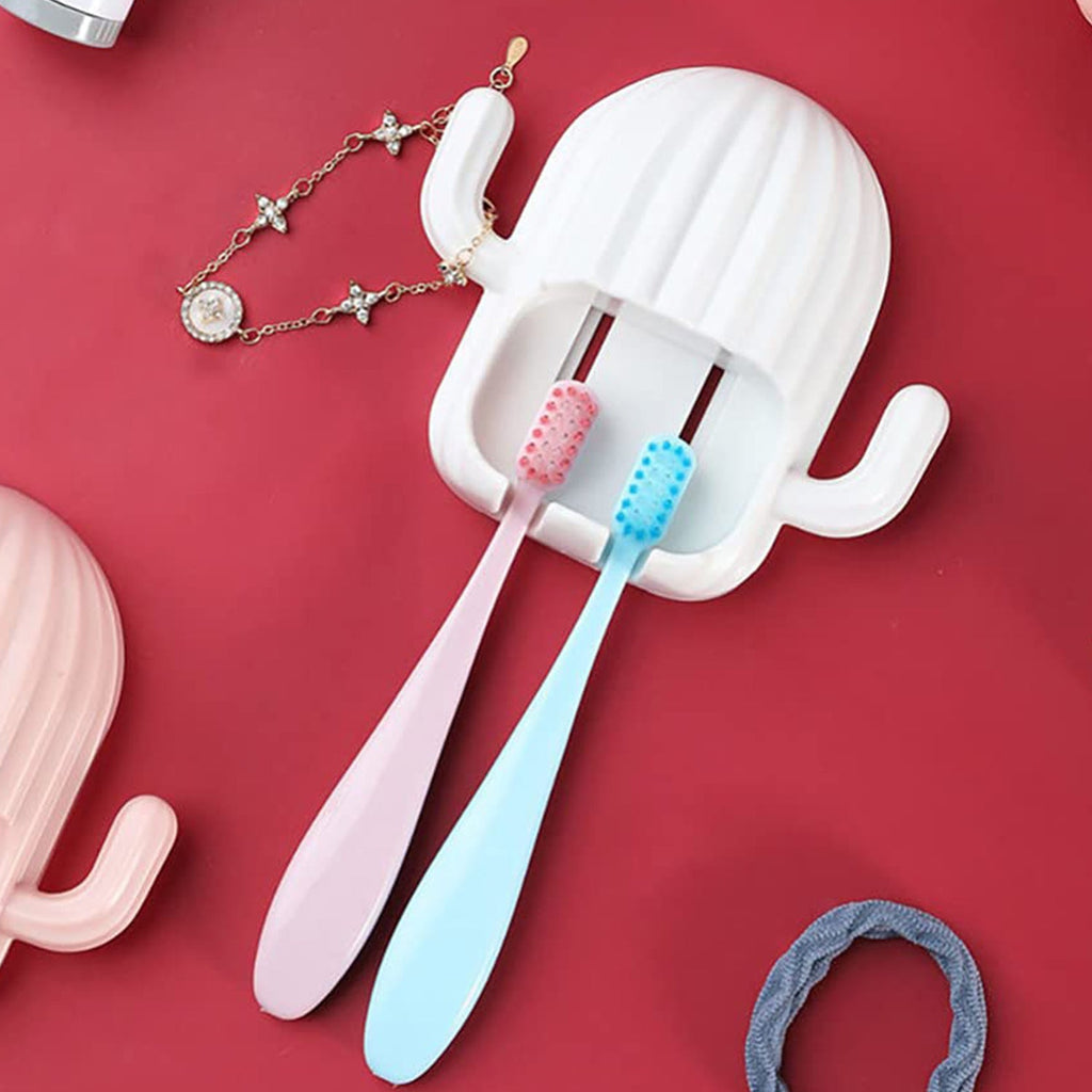 Compact cactus toothbrush holder neatly mounted on bathroom wall