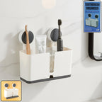Front view of wall mounted toothbrush holder with adhesive back