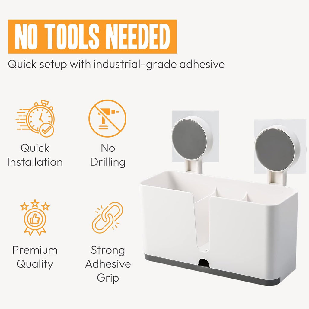 Storage container for bathroom oral care essentials with wall mount