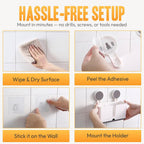 Close-up of compartments in wall mounted toothbrush holder to keep items separated
